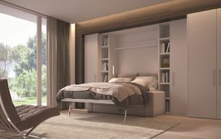 mobile letto trasformabile matrimoniale con divano, versione letto aperto